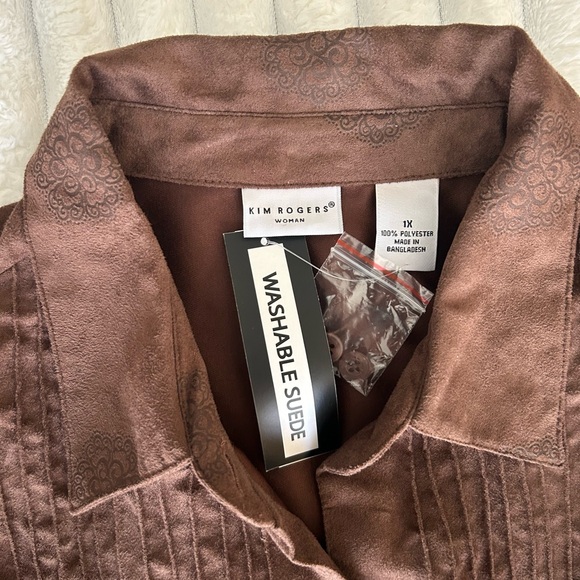 Brown Faux Suede Button-up by Kim Rogers - Picture 5 of 6